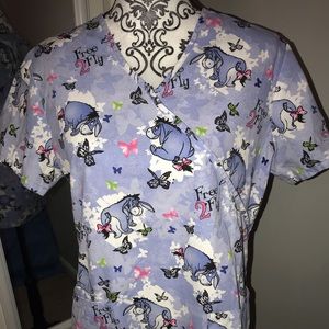 EUC Disney Eye-ore Springtime Scrub top size Sm